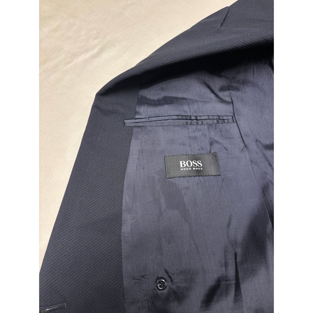 Hugo Boss Mens 46R Double Breasted Blazer Navy Blue Virgin Wool Celsius Omega - Picture 9 of 15